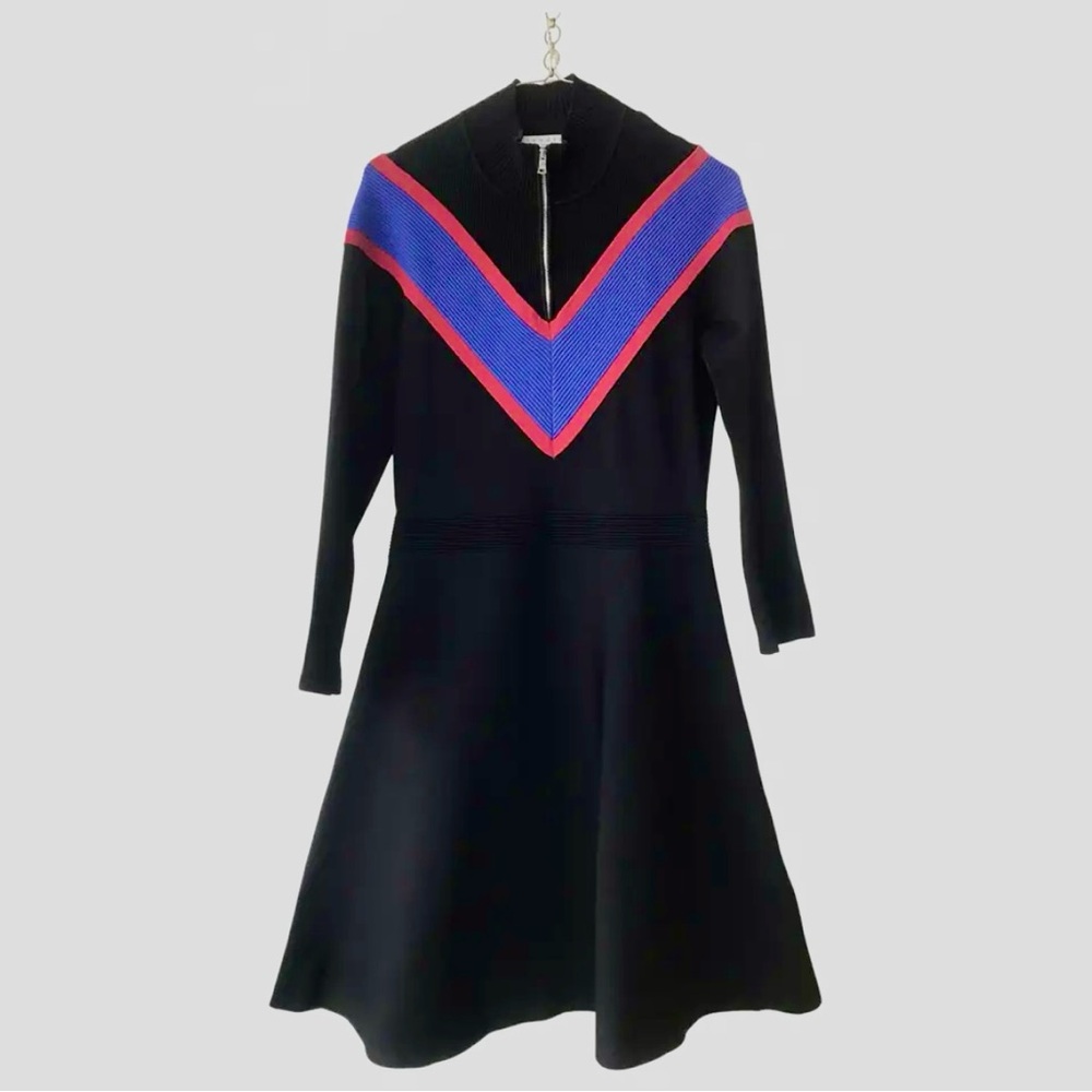 Rare LANA DEL REY Sandro Chevron Black Knit Dress (L) - Picture 10 of 14